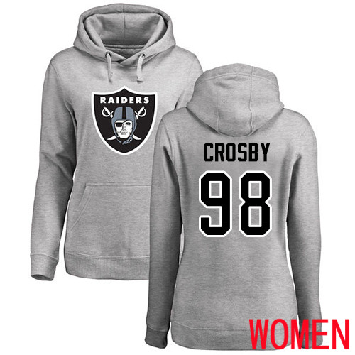 Oakland Raiders Ash Women Maxx Crosby Name and Number Logo NFL Football #98 Pullover Hoodie Sweatshirts->women nfl jersey->Women Jersey